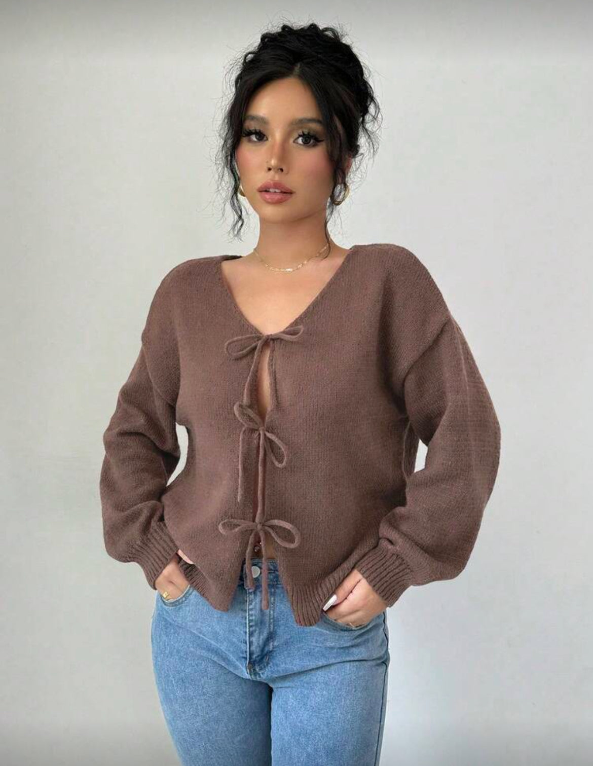 Cardigan à nouer col V en maille douce