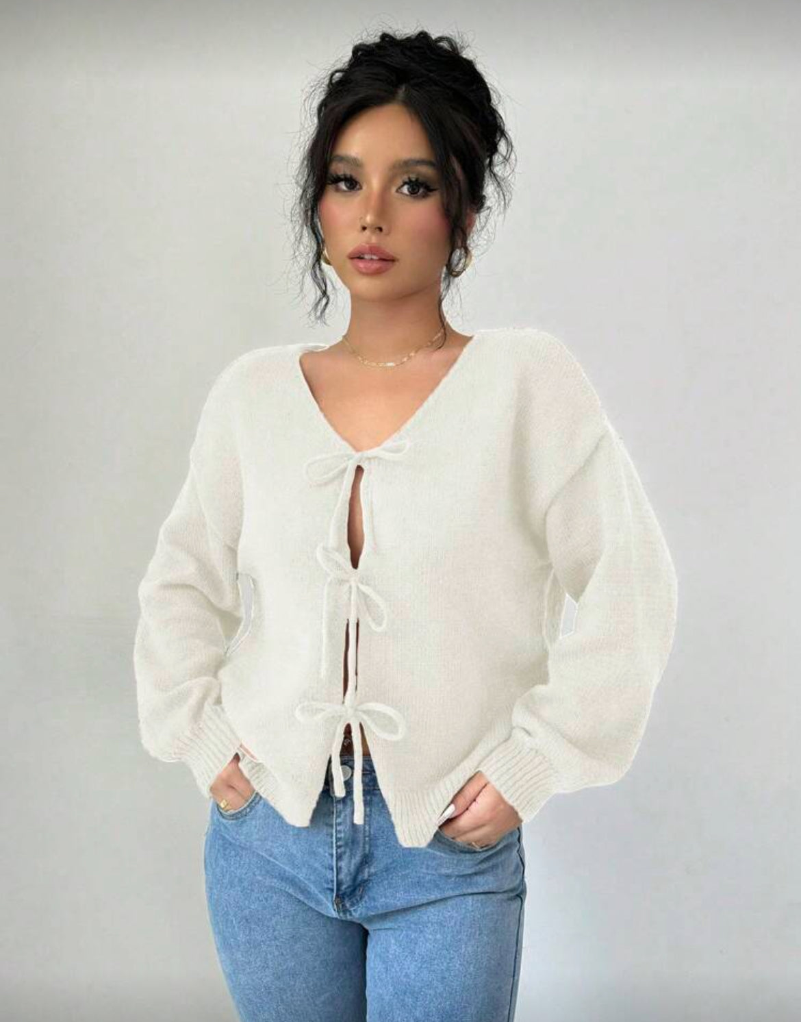 Cardigan à nouer col V en maille douce