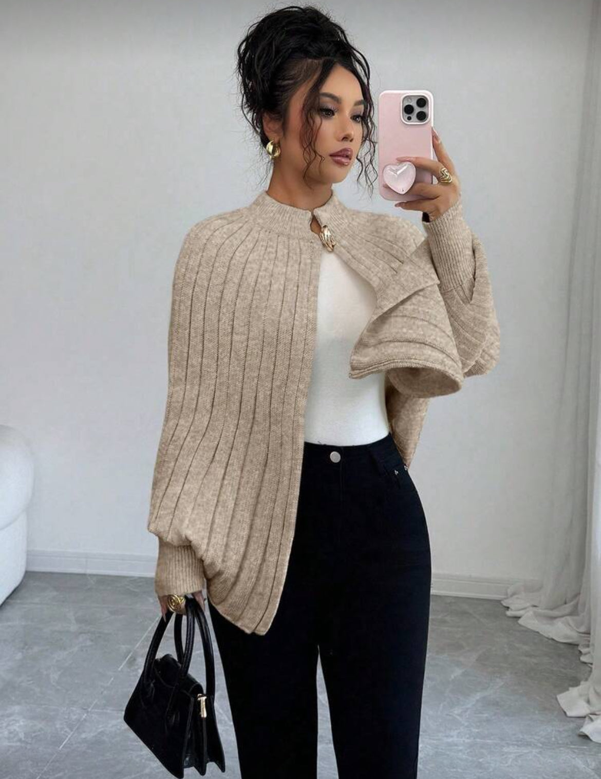 Pull Cape Élégant à Maille Côtelée