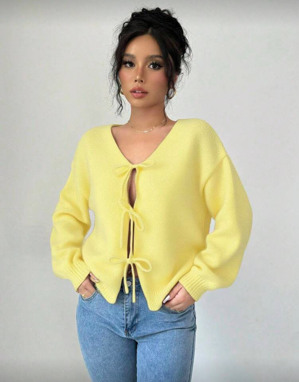 Cardigan à nouer col V en maille douce