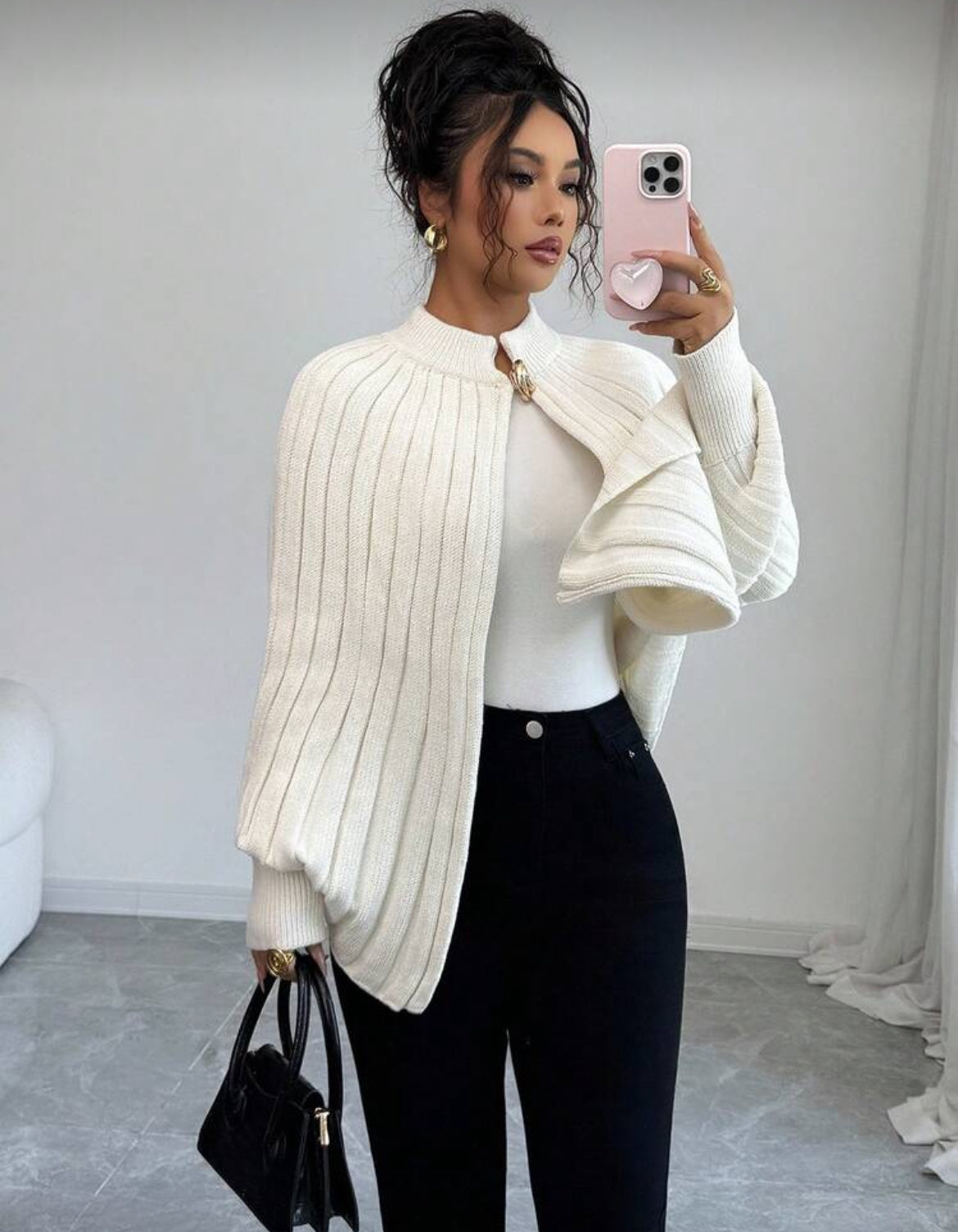 Pull Cape Élégant à Maille Côtelée