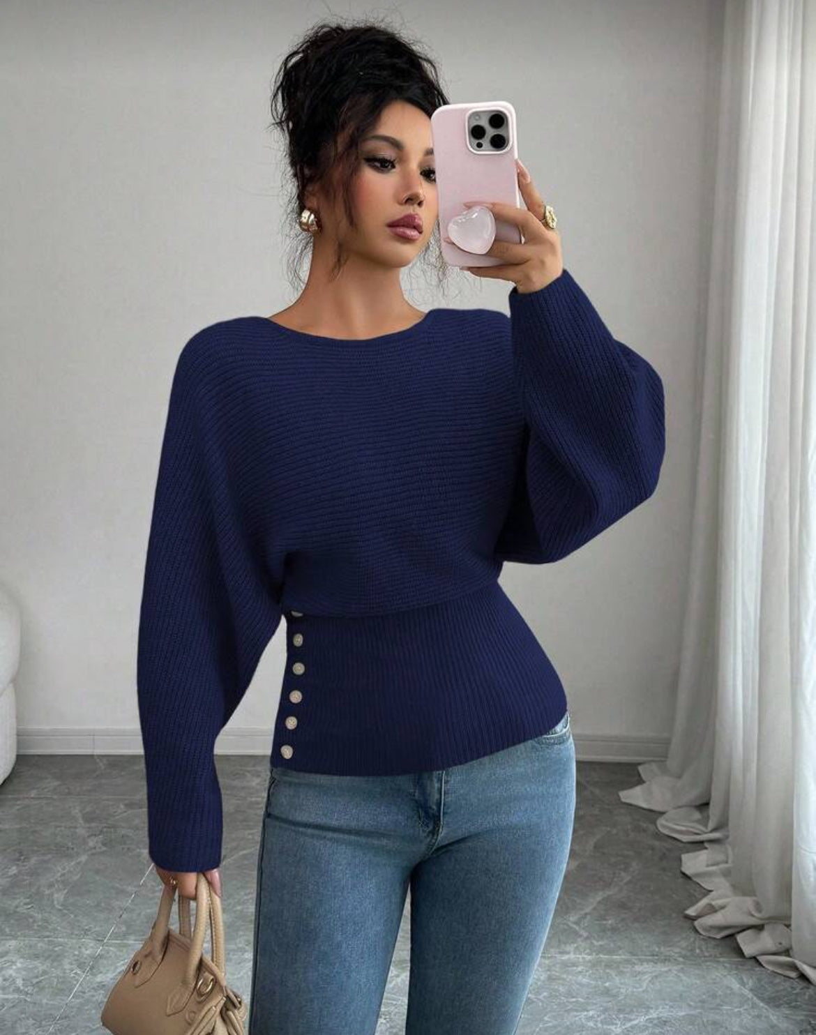 Pull ajusté à manches ballon avec taille structurée