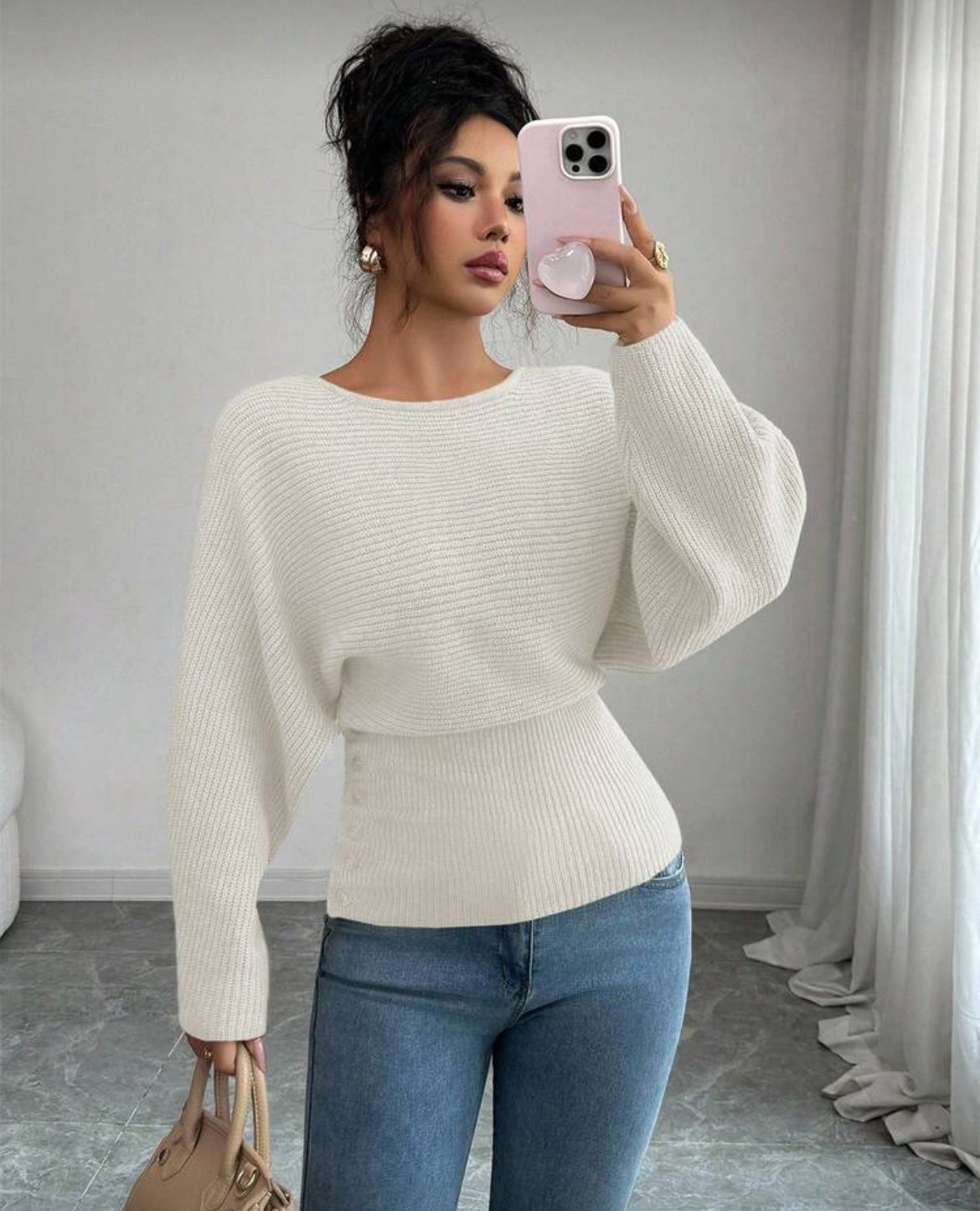 Pull ajusté à manches ballon avec taille structurée