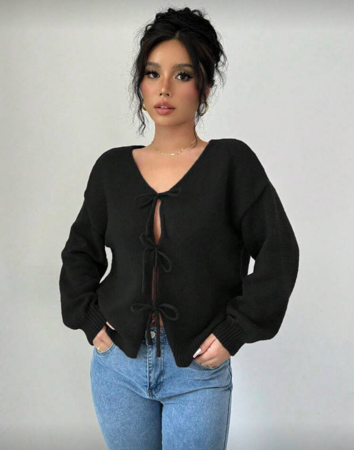 Cardigan à nouer col V en maille douce