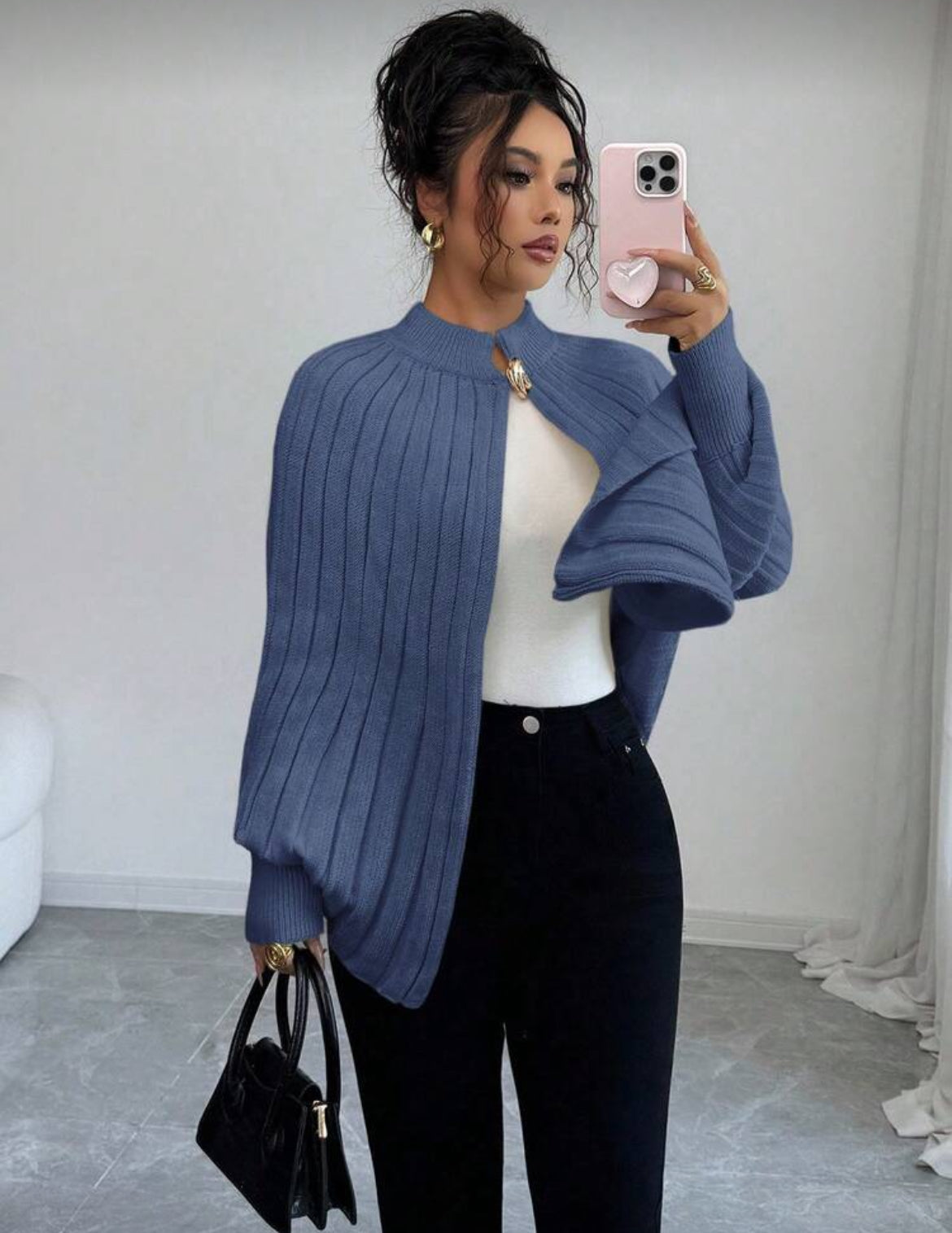 Pull Cape Élégant à Maille Côtelée